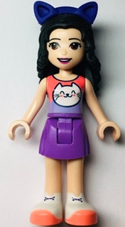 Friends Emma - Coral and Lavender Top with Cat Head, Medium Lavender Skirt, White Shoes, Dark Purple Cat Ears (frnd0514)