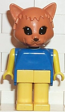 Fabuland Cat - Charlie Cat, Brown Head, Yellow Legs and Arms, Blue Top (fab3e)