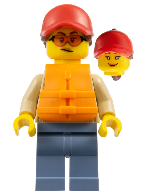 Woman - Red Ball Cap with Reddish Brown Ponytail, Orange Life Jacket, Sand Blue Legs (cty1793)