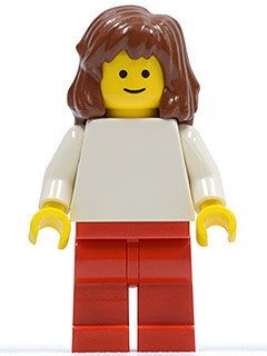 Plain White Torso with White Arms, Red Legs, Reddish Brown Mid-Length Female Hair (pln113)
