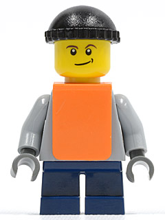 Plain Light Bluish Gray Torso, Dark Blue Short Legs, Knit Cap, Orange Vest (twn059)