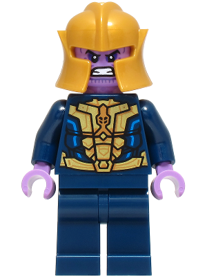 Thanos - Minifigure, Dark Blue and Gold Outfit, Dark Blue Arms, Medium Lavender Hands, Helmet (sh1094)