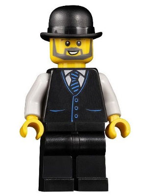 Accountant - Male, Black Vest with Blue Striped Tie, Black Legs, Black Bowler Hat, Beard (twn421)