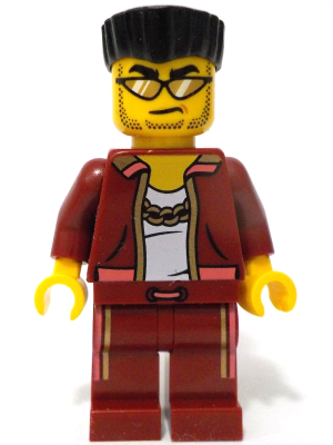 Police - City Bandit Crook Male, Dark Red Jacket and Legs, Black Flat Top Hair (cty1738)