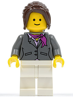 Dark Bluish Gray Jacket with Magenta Scarf, White Legs, Dark Brown Hair Ponytail Long with Side Bangs (twn100)