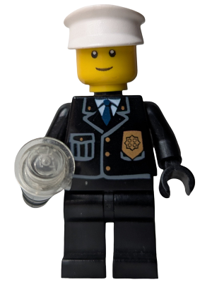 Police - City Suit with Blue Tie and Badge, Black Legs, White Hat - with Light-Up Flashlight (cop045)