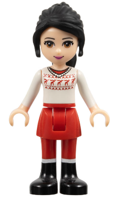 Friends Lily - Red Skirt and Leggings, White Fair Isle Sweater with Moose (frnd0054)