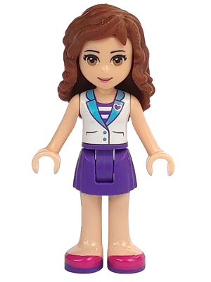 Friends Olivia (Light Nougat) - Dark Purple Skirt, White Top with Medium Azure Collar, Striped Inset (frnd0111)