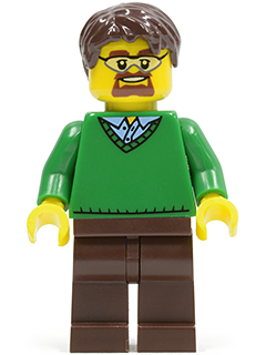 Green V-Neck Sweater, Dark Brown Legs, Dark Brown Short Tousled Hair, Safety Goggles (cty0352)