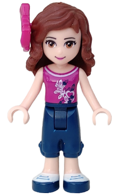 Friends Olivia (Light Nougat) - Dark Blue Cropped Trousers, Magenta Top, Magenta Bow (frnd0105)