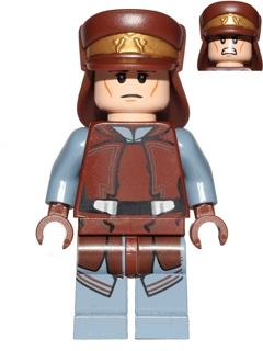 Naboo Security Officer - Reddish Brown and Sand Blue Uniform, Light Nougat Head, Hat with Neck Protector (sw0638)
