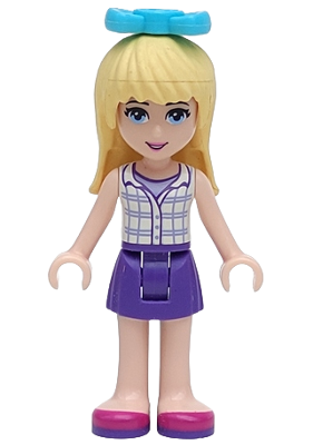 Friends Stephanie - Dark Purple Skirt, White Plaid Button Shirt, Bow (frnd0064)