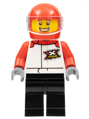 Motorcycle Driver - Male, White and Red Racing Suit with 'XTREME' Logo, Black Legs, Red Helmet, Trans-Clear Visor (cty1419)
