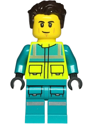 Paramedic - Male, Dark Turquoise and Neon Yellow Safety Vest, Legs with Silver Reflective Stripes, Dark Brown Hair (cty1724)