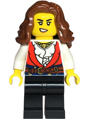 Pirate - Female, Red Vest over White Shirt, Black Legs, Reddish Brown Hair (bdp145)