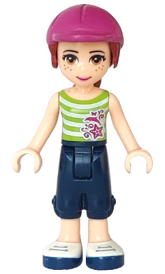 Friends Mia - Dark Blue Cropped Trousers, Lime and White Striped Top, Helmet (frnd0110)