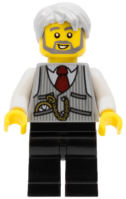 LEGOLAND Park Train Conductor, Pinstripe Vest, Red Tie and Pocket Watch, Thick Sideburns (LLP002)