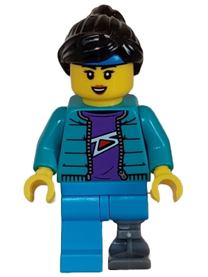 Skateboarder - Female, Dark Turquoise Jacket over Dark Purple Shirt, Dark Azure Legs with Prosthetic Leg (cty1628)