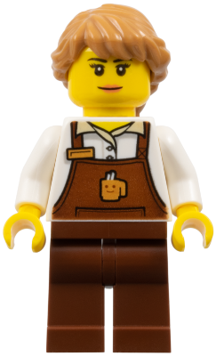 Barista - Female, Reddish Brown Apron with Cup and Name Tag, Reddish Brown Legs, Medium Nougat Hair (cty1049)