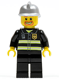Fire - Reflective Stripes, Black Legs, Silver Fire Helmet, Beard Around Mouth (cty0045)