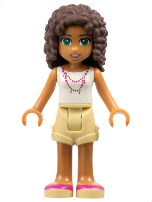 Friends Andrea - Tan Shorts, White Top with Necklace with Music Notes (frnd0114)