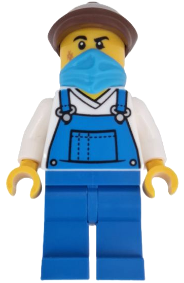 Wild West Train Stable Hand - Male, Blue Overalls, Blue Legs, Dark Azure Bandana, Reddish Brown Flat Cap (bdp196)