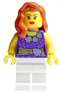 Female Dark Purple Blouse with Gold Sash and Flowers, White Legs, Red Lips (twn171)
