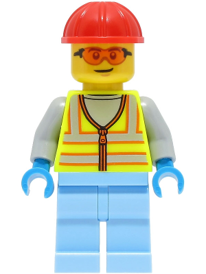 Space Engineer - Male, Neon Yellow Safety Vest with Reflective Stripes, Bright Light Blue Legs, Red Construction Helmet, Safety Glasses (cty1426)