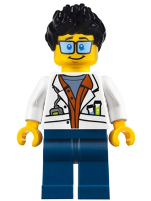 City Jungle Scientist - White Lab Coat with Test Tubes, Dark Blue Legs, Black Ruffled Hair (cty0788)