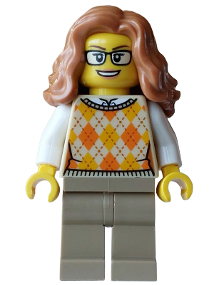 Carol Choir Double Bass Player - Female, Tan Knit Argyle Sweater Vest (hol405)