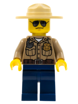 Forest Police - Dark Tan Shirt with Pockets, Radio and Gold Badge, Dark Blue Legs, Campaign Hat, Black and Silver Sunglasses (cty0264)
