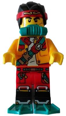 Monkie Kid - Bright Light Orange Open Jacket with Shoulder Strap, Dark Turquoise Scuba Breathing Regulator and Flippers, Open Mouth (mk097)