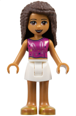 Friends Andrea - White Skirt, Magenta Sleeveless Shirt with Hearts and Rabbit Face (frnd0441)