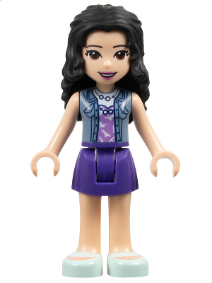 Friends Emma - Dark Purple Skirt, Medium Lavender Top with White Birds, Sand Blue Vest (frnd0294)