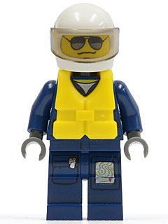 Forest Police - Helicopter Pilot, Dark Blue Flight Suit with Badge, Helmet, Life Jacket Center Buckle, Black and Pearl Dark Gray Sunglasses (cty0274)