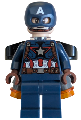 Captain America - Dark Blue Suit with Reddish Brown Belt and Harness, Reddish Brown Hands, Jet Pack (sh1056)