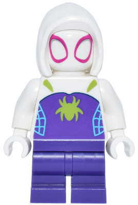 Ghost-Spider (Gwen Stacy) - Dark Purple Medium Legs, White Basic Smooth Hood, Lime Spider Logo (sh1024)