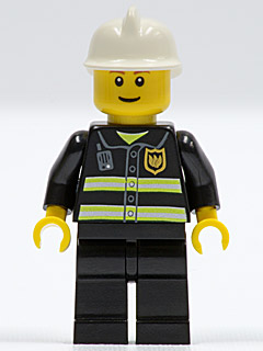 Fire - Reflective Stripes, Black Legs, White Fire Helmet, Reddish Brown Eyebrows, Thin Grin, Yellow Hands (cty0090b)