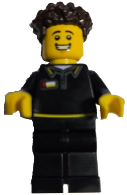 LEGO Brand Store Employee - Male, Black Shirt with Yellow Stripes, Dark Brown Coiled Hair (tls127)