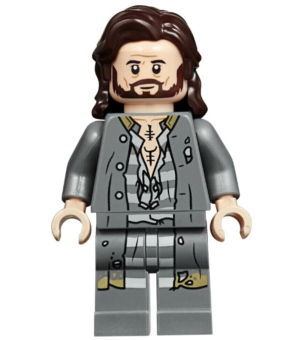 Sirius Black - Dark Brown Hair, Dark Bluish Gray Jacket over Tattered Striped Shirt, Printed Legs (hp174)