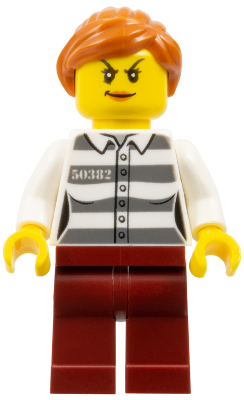 Police - Jail Prisoner 50382 Prison Stripes, Female, Dark Red Legs, Scowl with Dark Orange Lips, Orange Ponytail (cty1275)