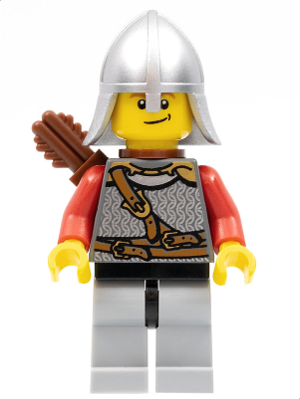 Kingdoms - Lion Knight Scale Mail with Chest Strap and Belt, Helmet with Neck Protector, Quiver, Smirk (cas472)