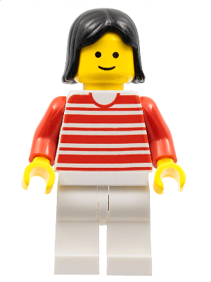 Horizontal Lines Red - Red Arms - White Legs, Black Female Hair (trn011)
