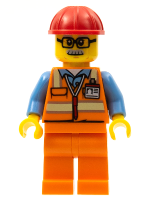 Orange Safety Vest with Reflective Stripes, Orange Legs, Red Construction Helmet, Glasses (twn346)
