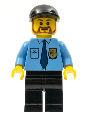 Police - City Shirt with Dark Blue Tie and Gold Badge, Black Legs, Black Short Bill Cap, Brown Beard Rounded (cty0316)