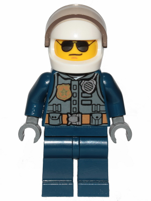 Police - City Pilot, Jacket with Dark Bluish Gray Vest, Dark Blue Legs, White Helmet, Sunglasses (cty1001)