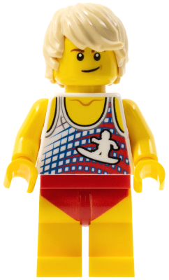 Ludo Yellow - Male, Tank Top with Surfer Silhouette, Yellow Legs with Red Swimsuit, Tan Tousled Hair (twn353)