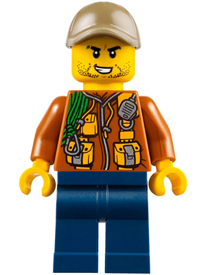 City Jungle Explorer - Dark Orange Jacket with Pouches, Dark Blue Legs, Dark Tan Cap with Hole, Stubble (cty0792)