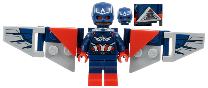 Captain America (Sam Wilson) - Dark Blue Suit, Red Boots, Backpack and Wings with Stickers (sh1003s)