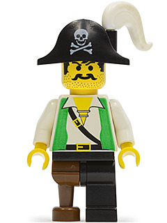 Pirate Green Vest, Black Leg with Pegleg, Black Pirate Hat with Skull (pi050)